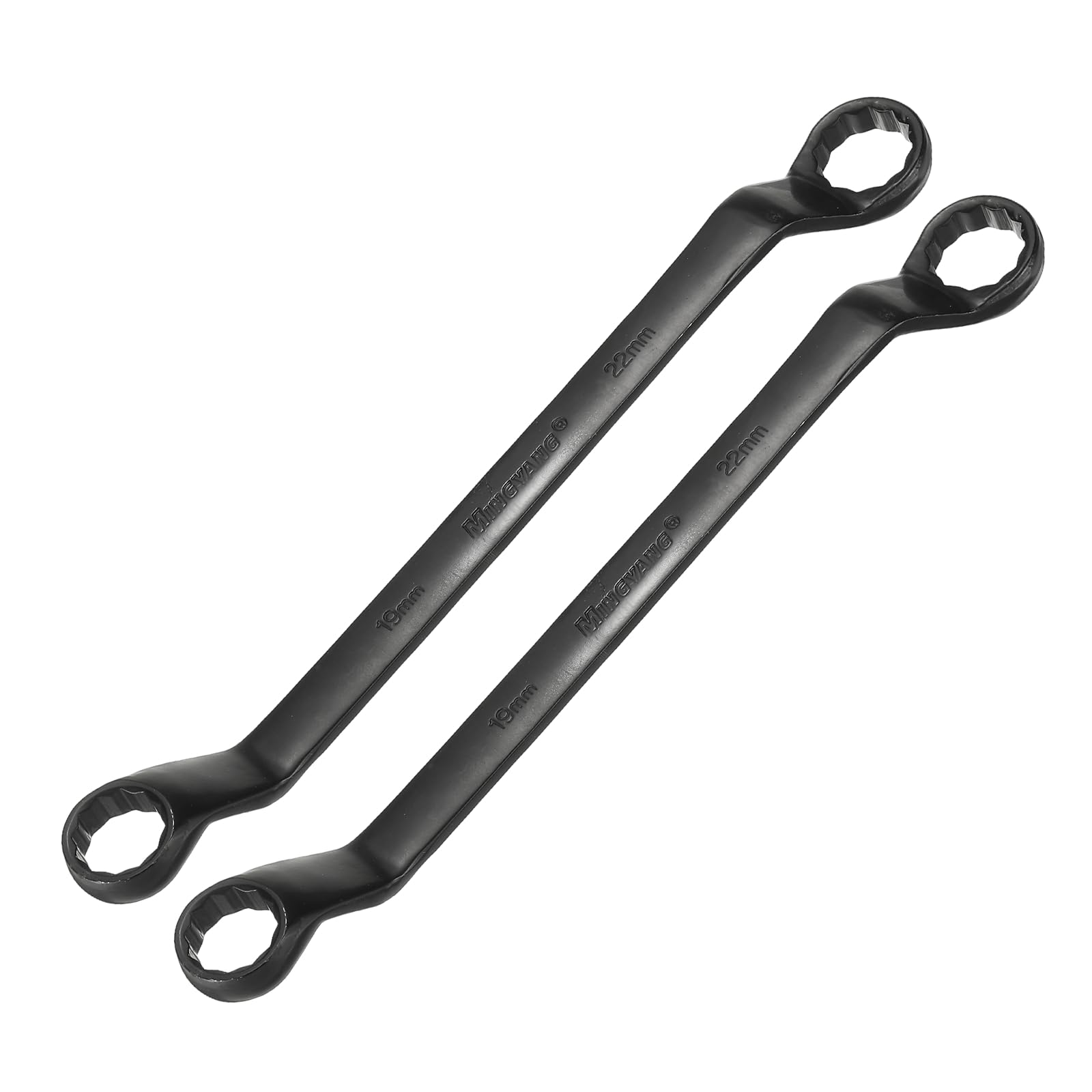 sourcing map 2pcs 45 Degree Offset Box End Wrench 19mm x 22mm Metric 12 Point Chrome Vanadium Steel Double Box Wrenches Long Industrial Grade Torx Box Wrench Repair Tool, Black