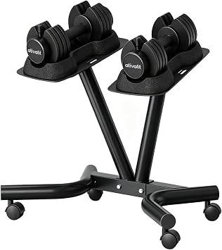 ATIVAFIT Adjustable Dumbbell Set with Rack, 525LB Pair Quick Dial Free Weights with Safety Lock & Anti-Slip Steel Handle, Heavy Duty Space-Saving Storage Stand for Home Gym Strength Training, Men & W