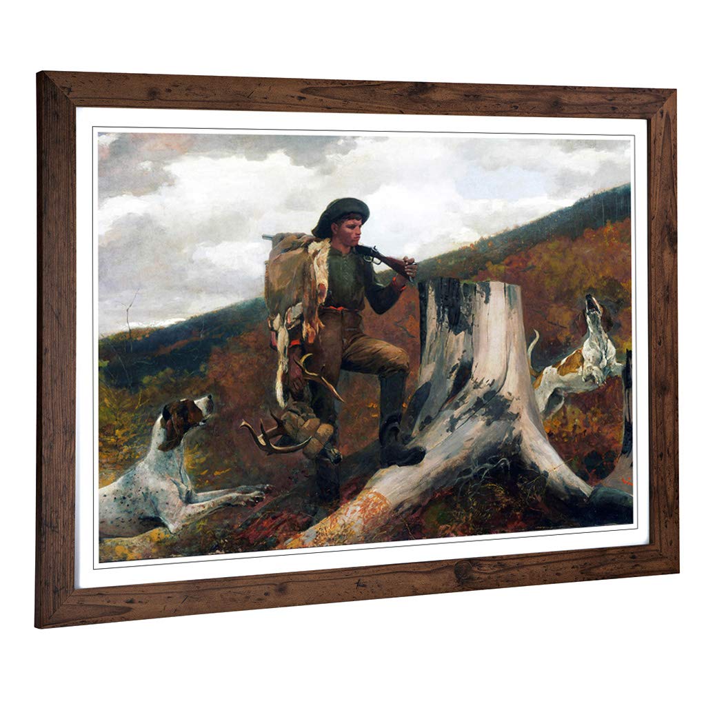 Big Box Art Framed Print of Winslow Homer A Huntsman and Dogs Design | Wall Art Picture | Home Decor for Kitchen, Living Room, Bedroom, Hallway, Walnut, A2 / 24.5x18 Inch / 62x45cm