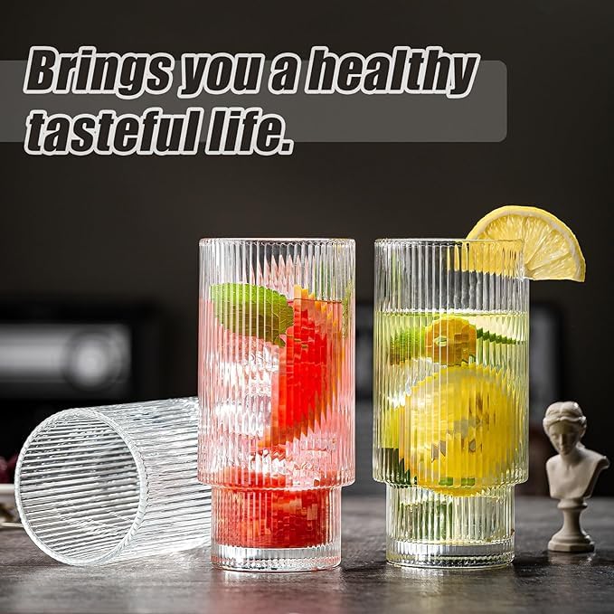 Image of Premium 350 ML Water & Juice Glasses Drinking Glasses,Highball Glasses,Tumblers for Water, Juice, Beer, Cocktail and Mixed Drinks (Set of 2) (Linning - A, 2 Count (Pack of 1))