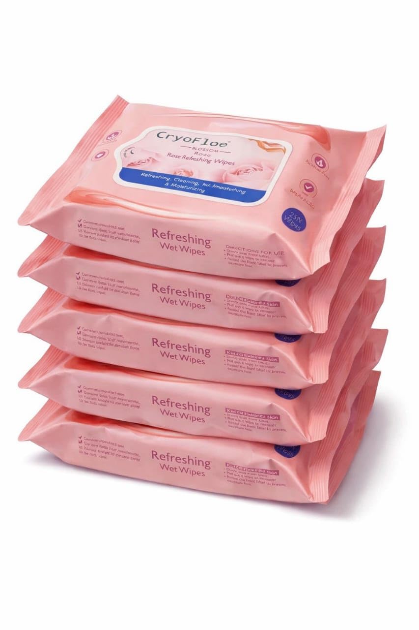 Blossom Rose Refreshing Wipes/Cleansing and Moisturizing Face wipes/pH Balanced/Travel Pack of 5 (125Tissues)-image-33