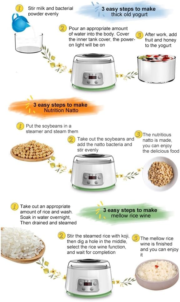 KL220V Mini Electric Yogurt Maker Automatic Leben Enzyme Fermenter Ceramic Container Cups Natto Rice Wine