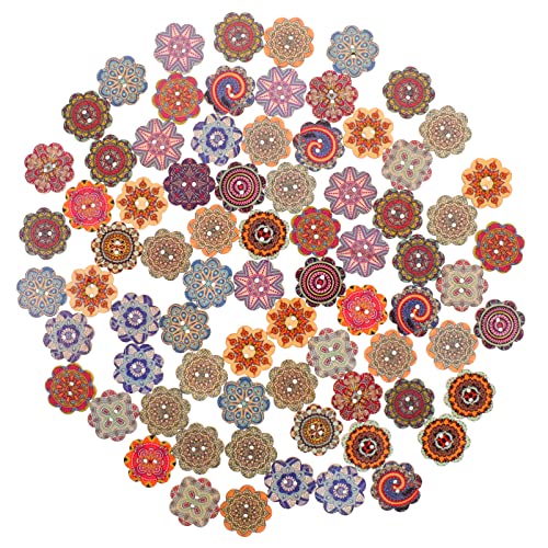VICASKY 100 Uds. Botones De Madera En De Flor Rosa Flor 2 Agujeros Botones De Madera Para Coser Con Reverso Plano Para Tejer Scrapbooking DIY Adornos Cover