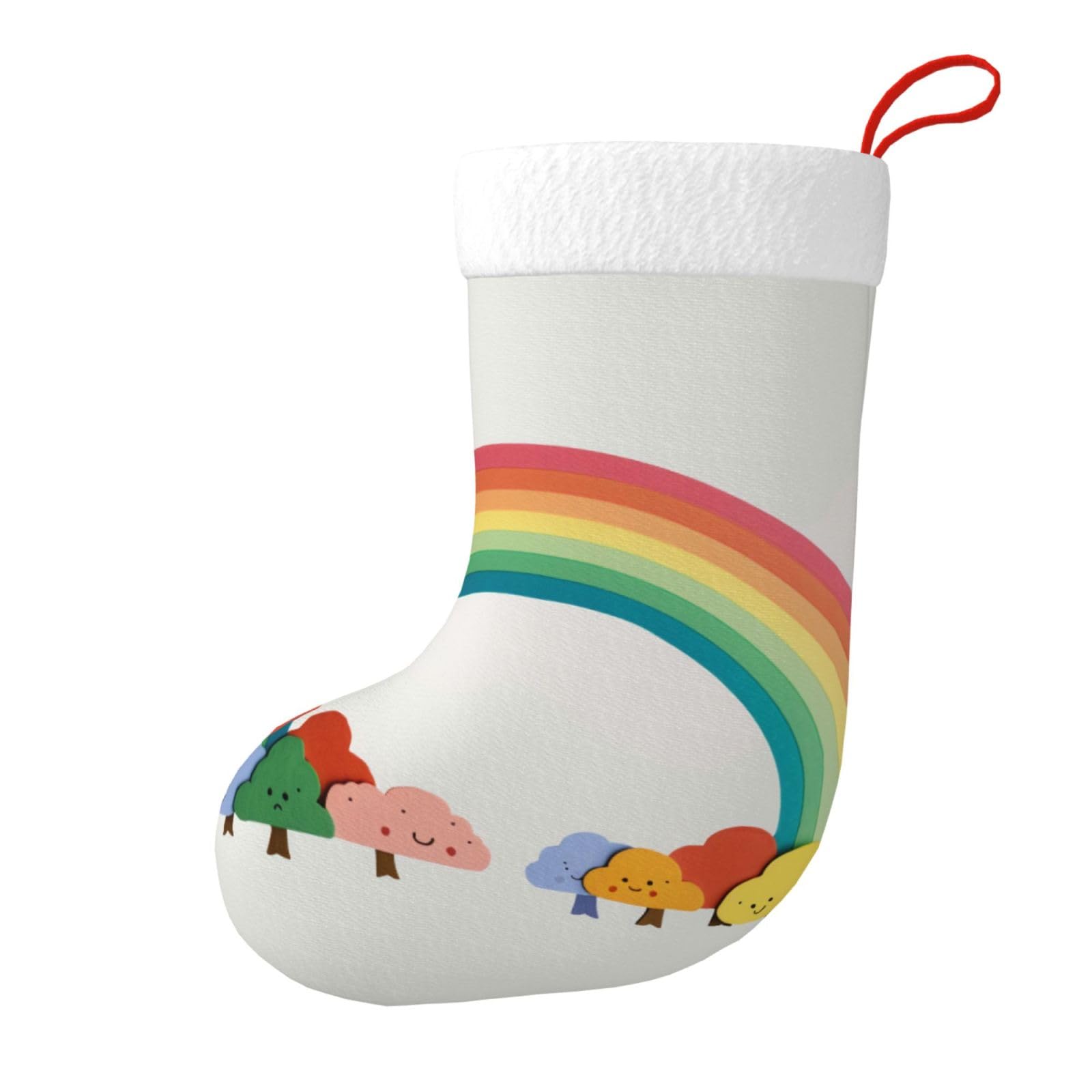 Small Rainbow Print Christmas Stocking, 28x45cm Holiday Hanging Stockings for Fireplace, Tree Decorations, Gift Giving, and Party Festive Decor