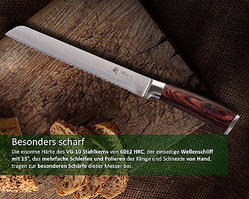 Brotmesser Wakoli EDIB aus Damaststahl mit Wellenschliff