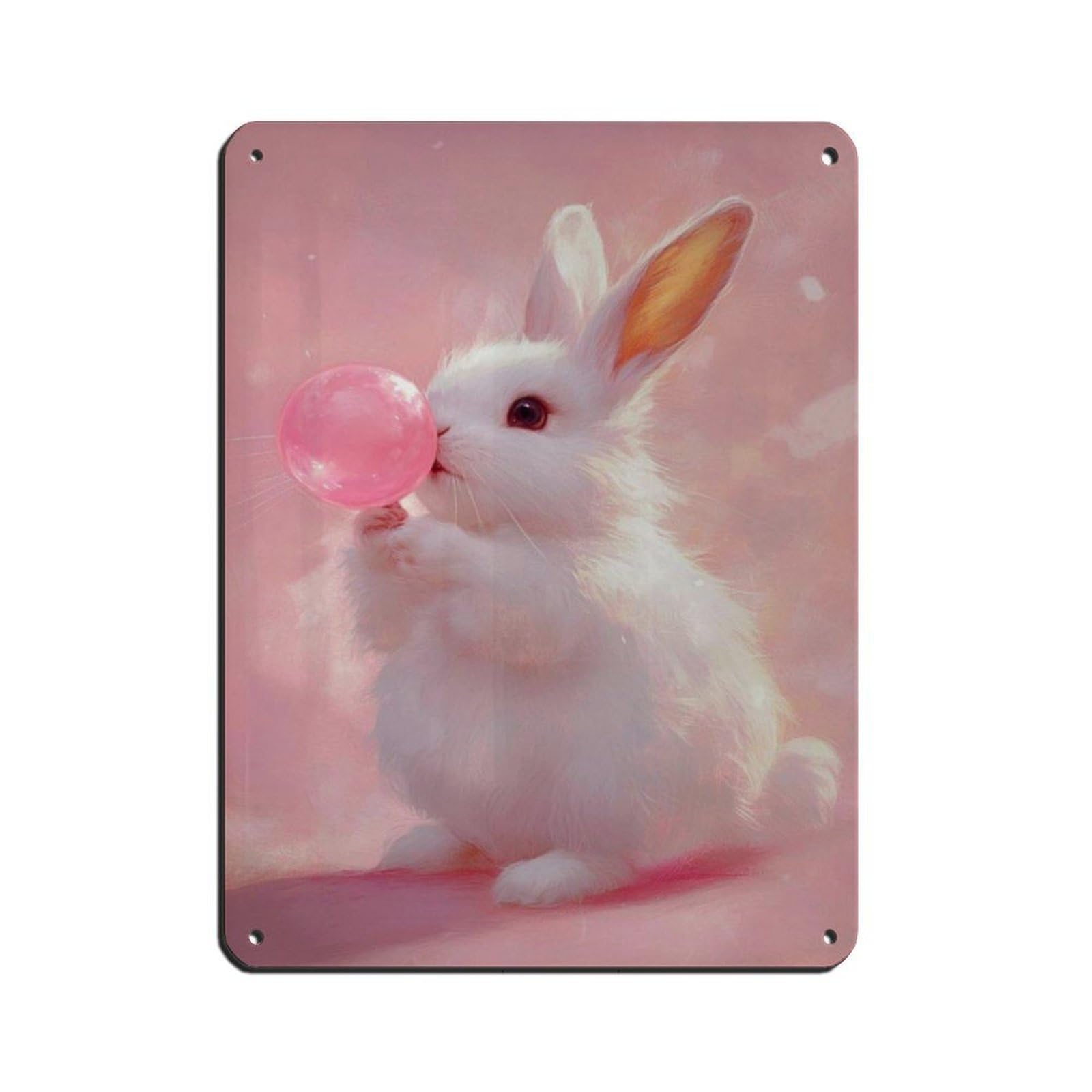Cute Bunny with Bubblegum Art Tin Sign Vintage Metal Pub Club Cafe Bar Home Wall Art Decoration Poster Retro 12x16inch(30x40cm)