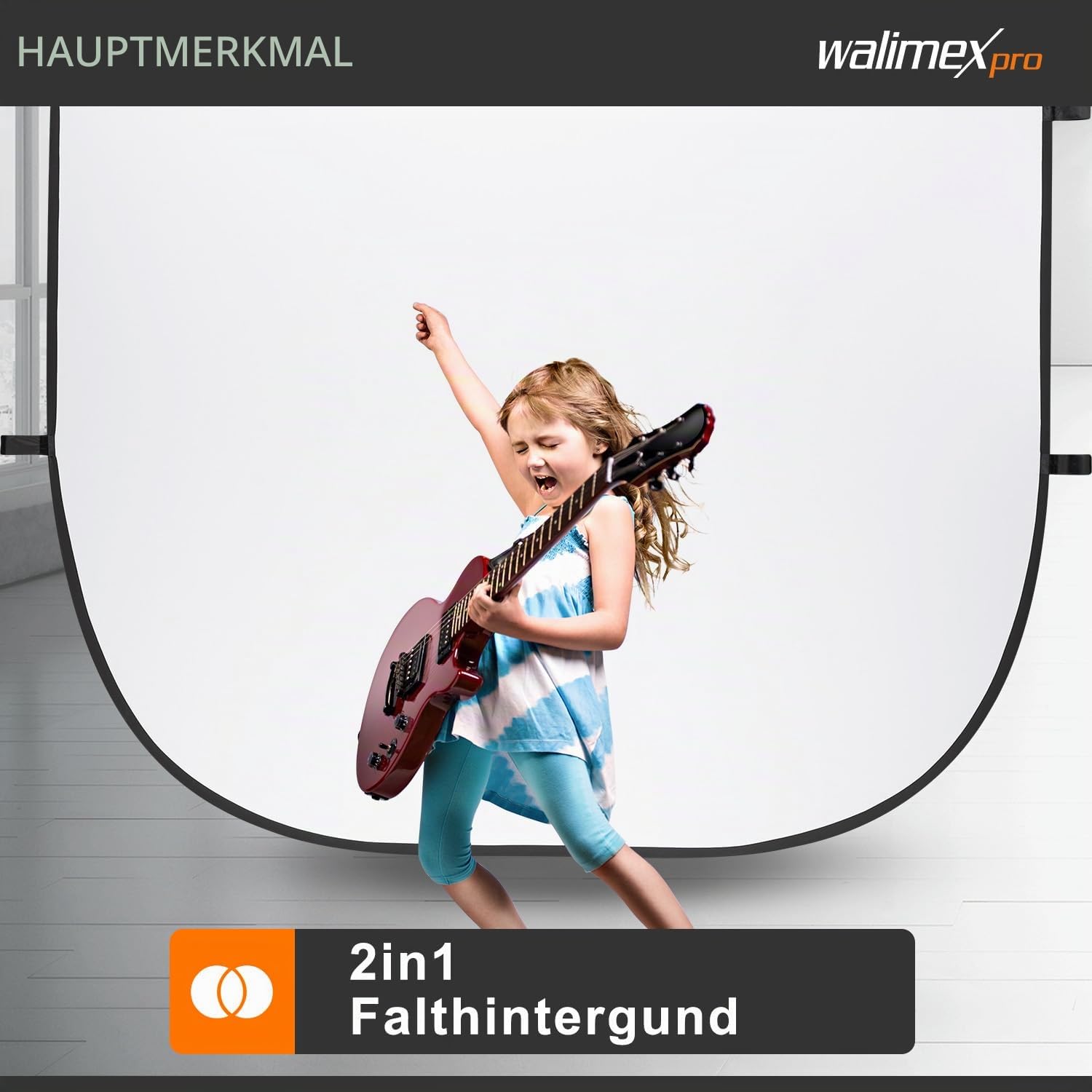 Walimex pro 2 in 1 Falthintergrund schwarz/weiß 200 x 230 cm, robuster Fotohintergrund mit Federring, Faltbarer Hintergrund für Fotostudio mit Transporttasche