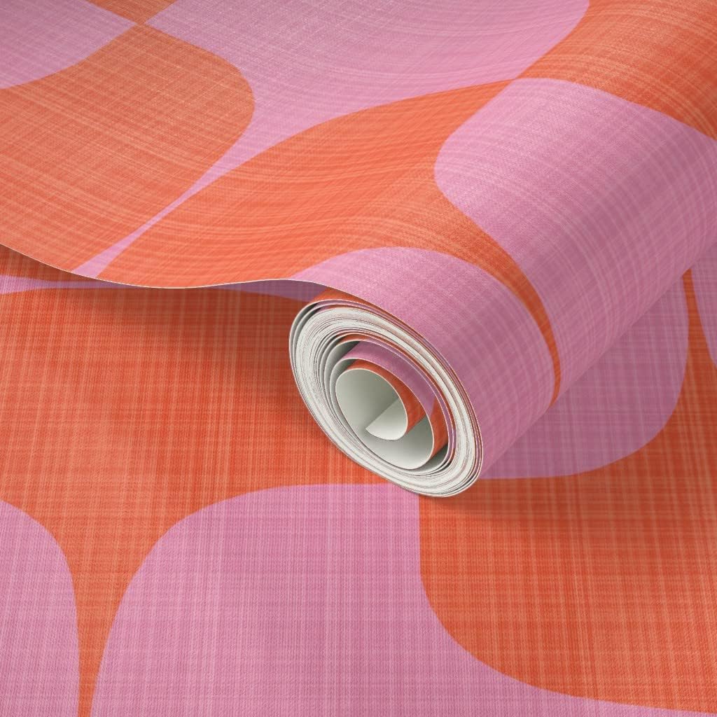 Peel & Stick Wallpaper 3ft x 2ft - Midcentury Mod Rose Pink Coral Orange Magenta Lavender Minimal Red Custom Removable Wallpaper by Spoonflower