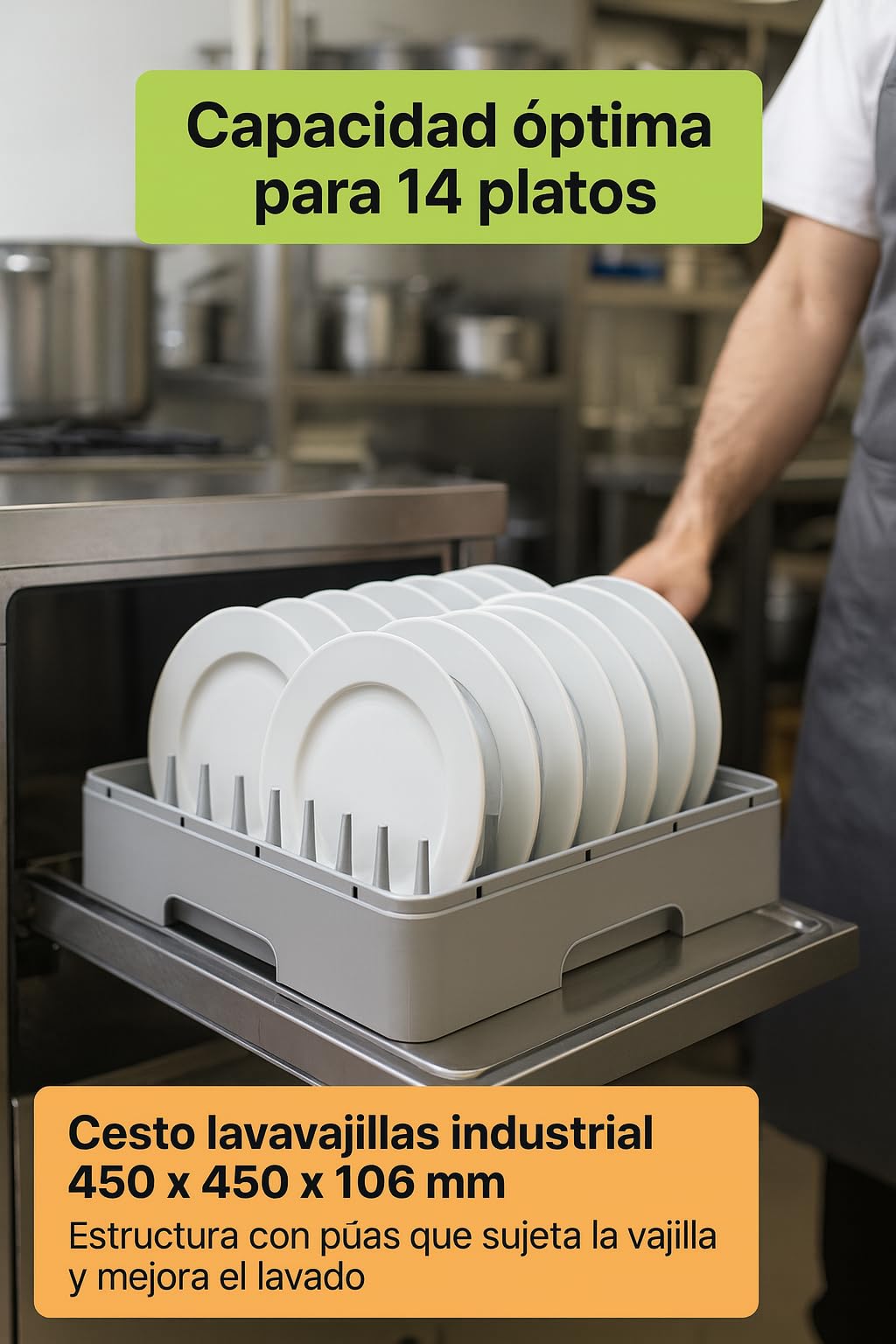 Cesto Lavavajillas Industrial Platos 450x450x106mm Plastico Cerrado Rack Profesional Hosteleria Cesta Platos 14 Unidades 91LV89405 Accesorio Lavavajillas Universal