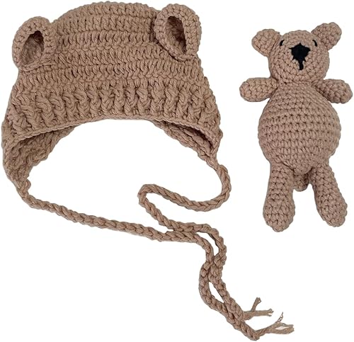 Miniatura 3 de Accesorios de fotografía para recién nacidos, sombrero de oso, sesiones de fotos de bebé, trajes de fotos para posar fotos de ganchillo, oso muñeca