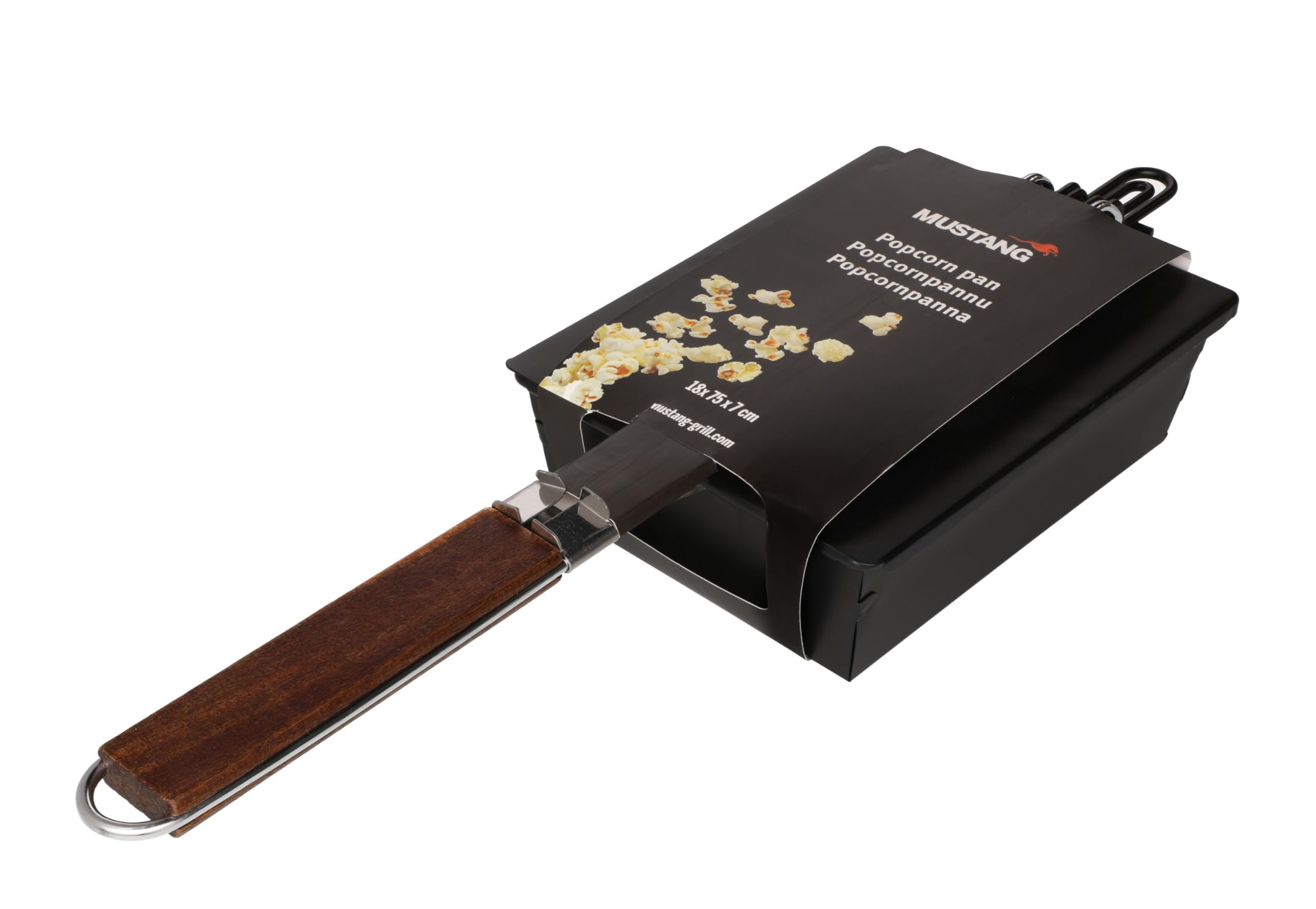 Mustang - Sartén para palomitas de maíz para barbacoa y fuego abierto, con mango plegable, antiadherente
