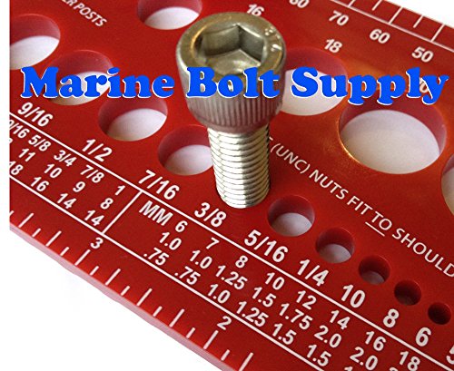 Marine Bolt Supply Nut, Bolt & Screw Gauge Standard & Metric Coarse & Fine Diameter, Length & Thread Pitch (Red) #TOP2