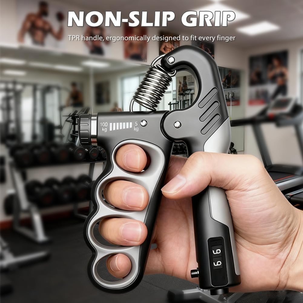 Griffkraft Trainer Handgripper 5 tot 100 kg - verstelbare handtrainer 100 kg voor onderarm 100 kg met elektronische teller - ergonomische grijpkrachttrainer voor thuis, de