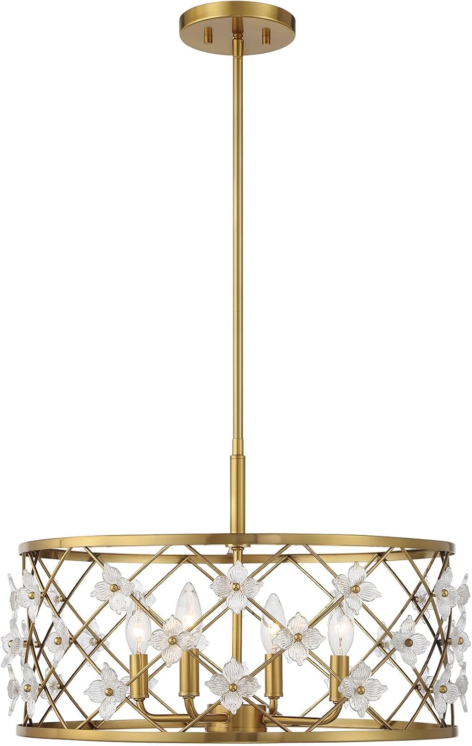 Savoy House 6-8410-4-322 Bailey Glam Shabby Chic Organic Glass Flower Convertible Semi Flush/Pendant, 4-Light 240 Total Watts, 14" H x 20" W, Warm Brass