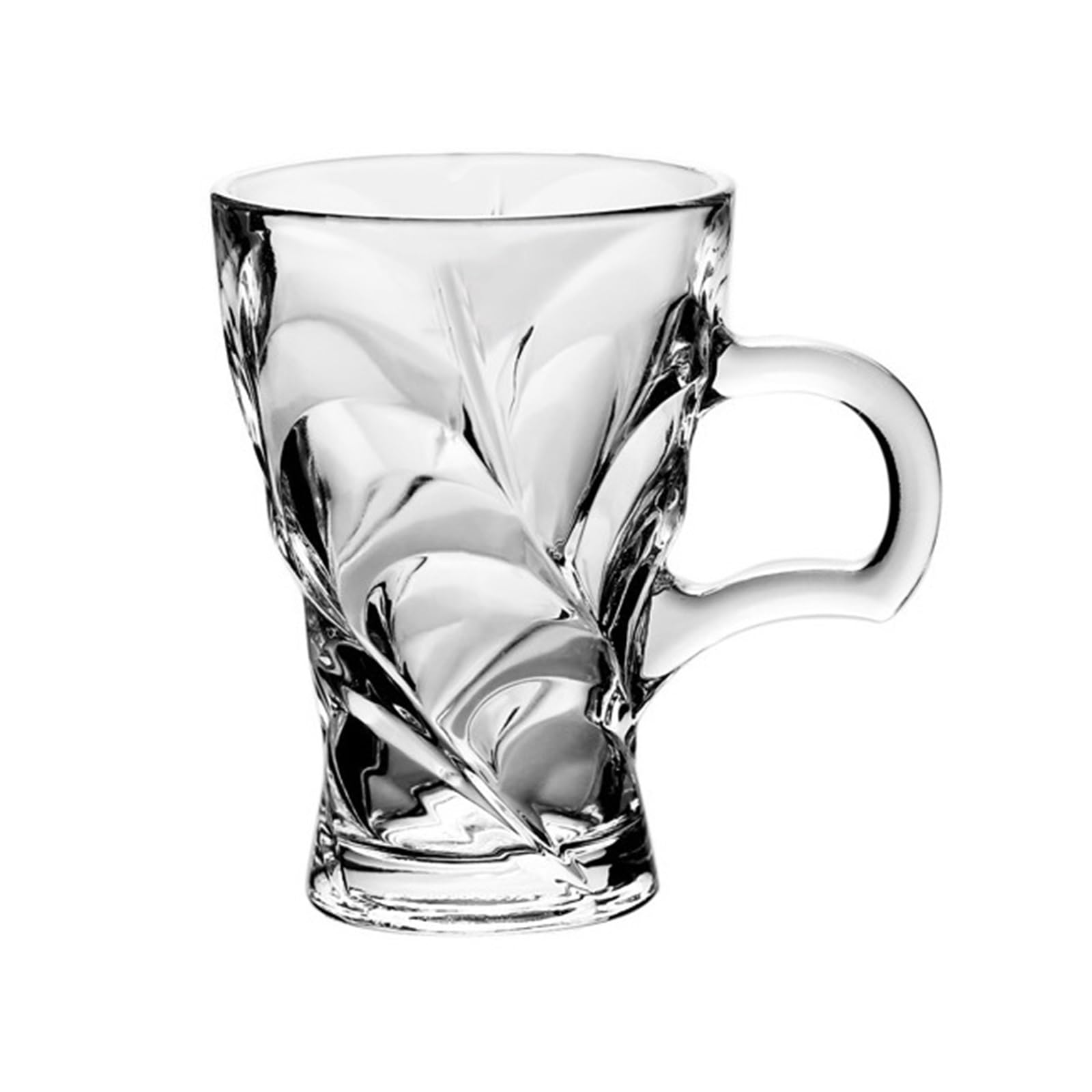 Vasos de agua con asa antiquemaduras en vidrio transparente con relieve antideslizante