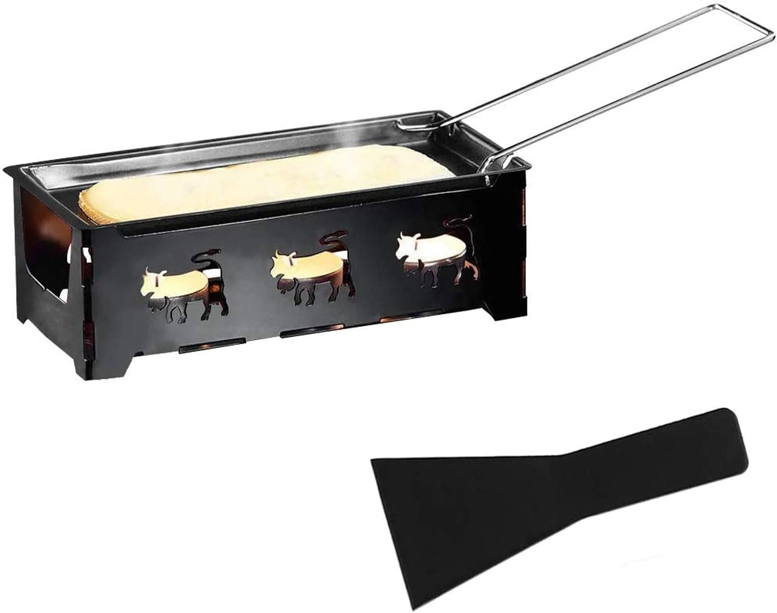 Cheese Raclette, Portable Foldable Non-Stick Cheese Rotaster Baking Tray Candlelight Cheese Melter Pan with Handle Spatula Barbecue Home Kitchen Grilling Tool