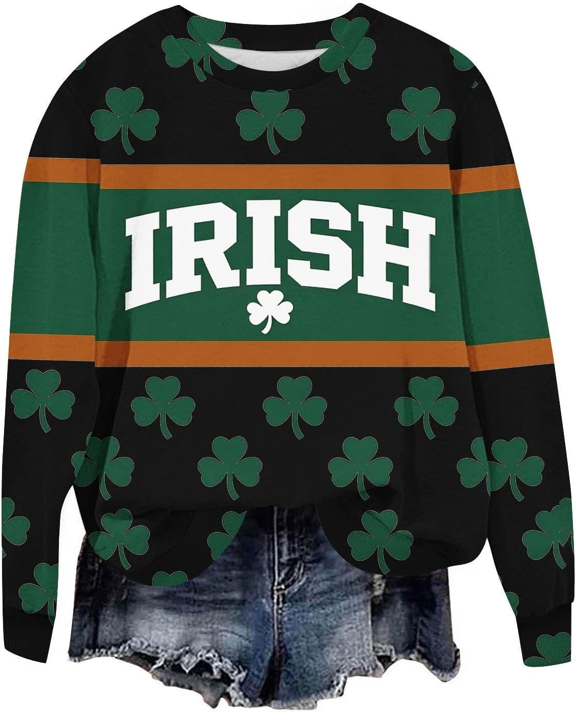 SMIDOW St. Patricks Day Shirts For Women Long Sleeve Crewneck Irish Sweatshirts Oversized Saint Patty's Pullover Tops