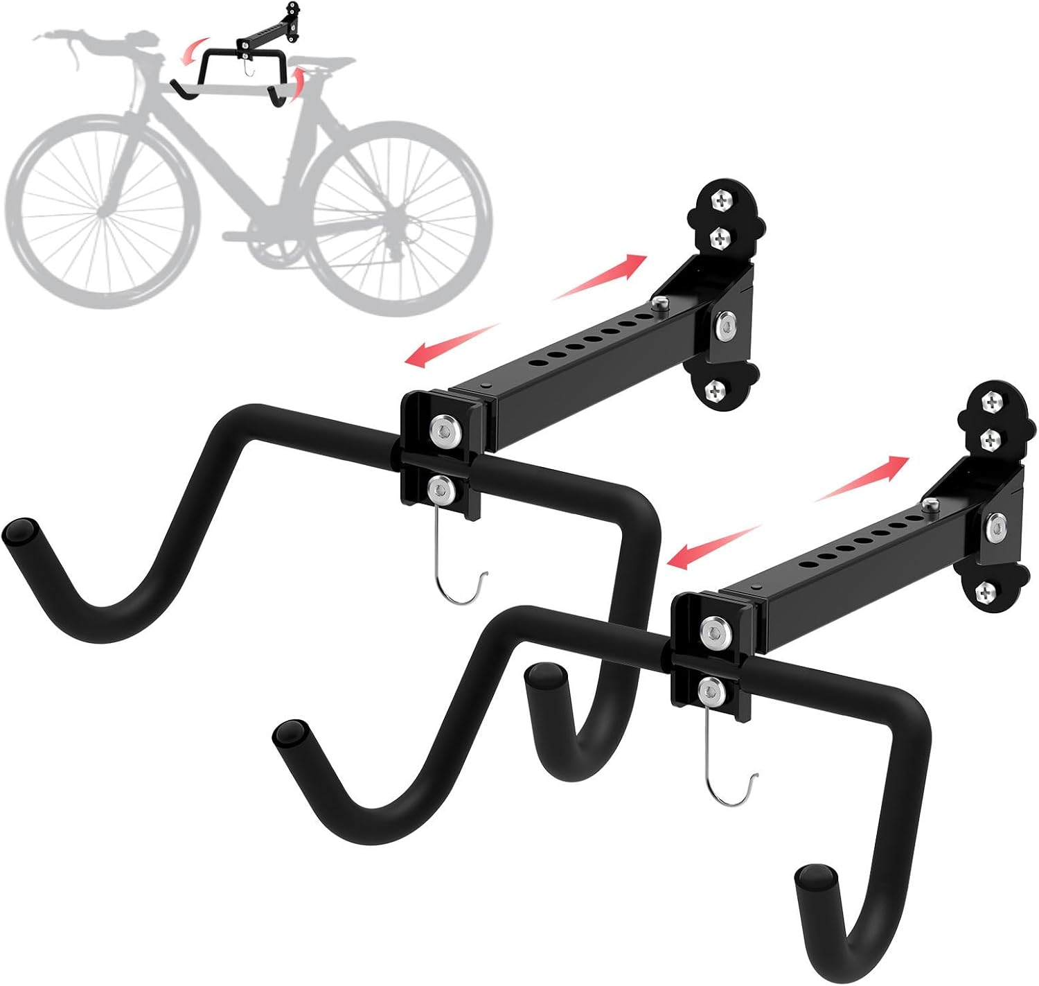 Qualward Bike Wall Mount Hanger, Garage Bike Rack for Indoor Bicycle Storage in Garage Home, Horizontal Bike Holder for Road Bikes, Mountain Bikes, Hybrid Bikes 2Pack Black
