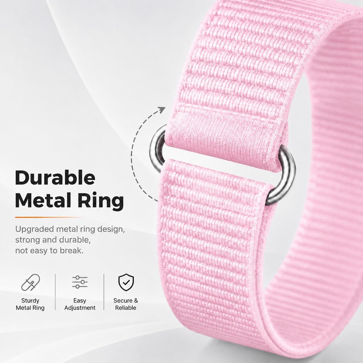 Metal Clasp Nylon Loop Bands Compatible with Hume Health Band, Soft Breathable Sport Replacement Strap, Adjustable Hook & Loop Wristband for Hume Band 1.0 Fitness Tracker Women Men (Not for 2.0) image 2