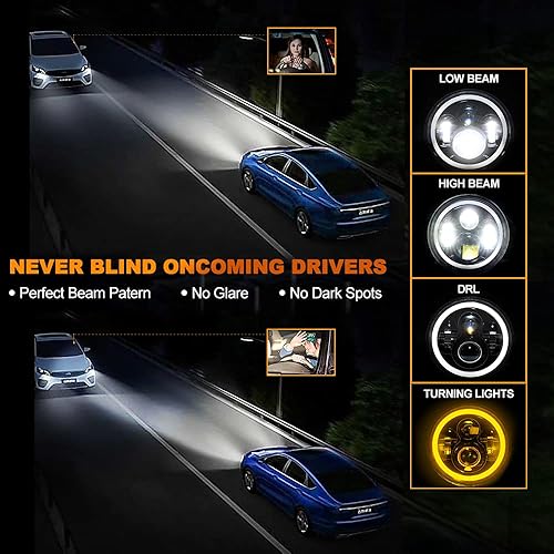 Miniatura 2 de IYF Faros delanteros LED redondos de 7 pulgadas con DRL H6024, anillo de halo blanco, ojos de ángel, señal de giro ámbar, faros delanteros de haz