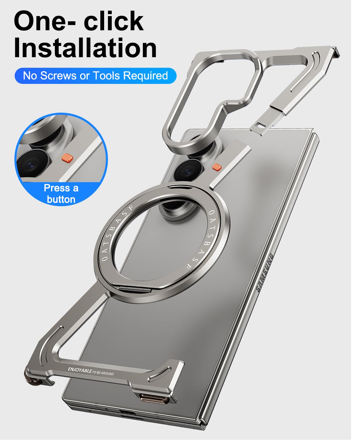 Etui do Samsung Galaxy Z Fold 7 ze stojakiem, magnetyczna obrotowa podpórka Z Fold7 etui bez ramy, aluminiowa metalowa smukła obudowa na telefon do Galaxy Z Fold 7, srebrne