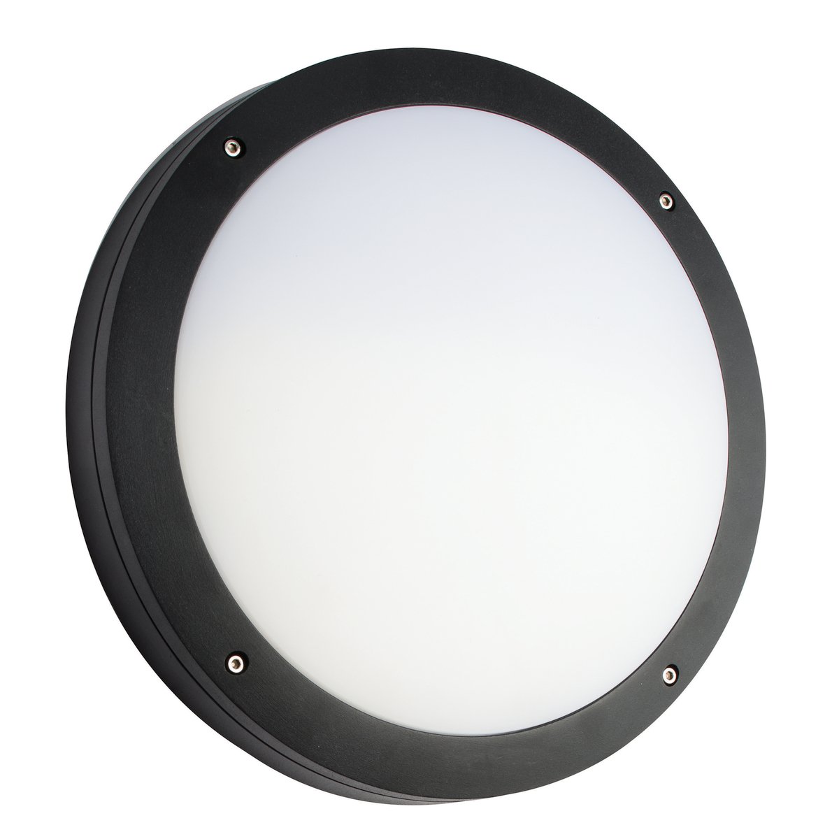 LUIK IP65 Outdoor 18W Plain Black Round Security Porch Robust Polycarbonate Slimline LED Bulkhead Light