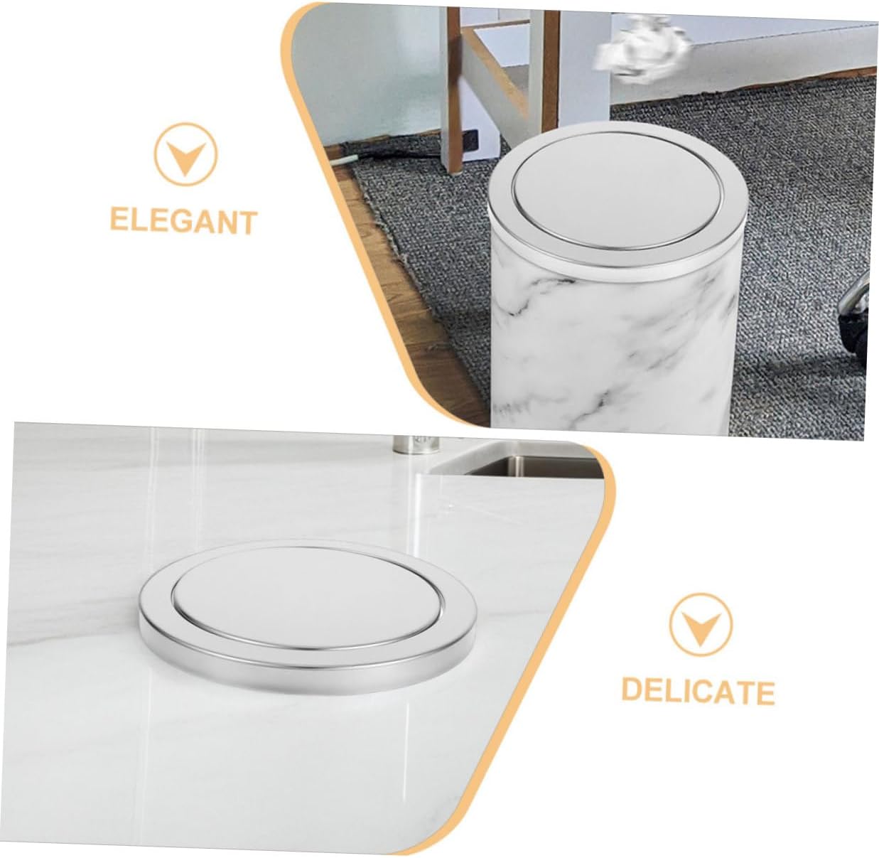 Stainless Steel Countertop Trash Can Lid, Recessed Swing Flap Cover Fits 21.5-24cm Openings, Kitchen and Bathroom Garbage Bin Cover, 2pcs Set