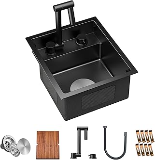 RV Kitchen Sink, 13 x 15 x 7 Inch Undermount Bar Sink 16 Gauge Stainless Steel Single Bowl Sink with Foldable Faucet Cutting Board, Dark Grey