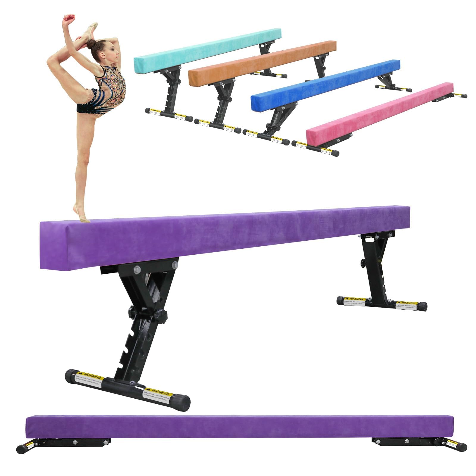 Poutre Gymnastique Enfant 244cm avec 5 Hauteurs Réglables, Niveau Haut et Bas, Poutre d'entraînement Gymnastique Equipement de Gymnastique pour Débutants et Gymnastes Professionnels avec Jambe