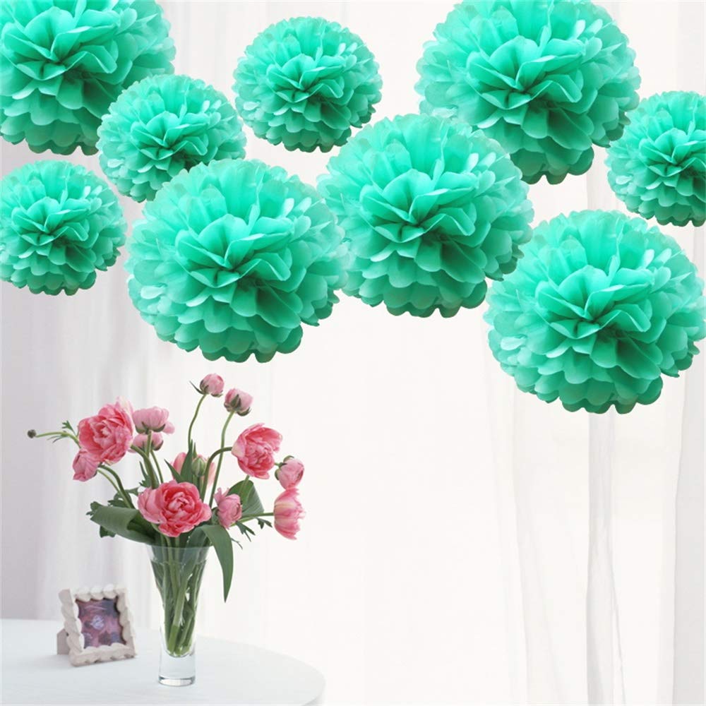 Time to Sparkle 10 Pack Mixed Tissue Paper Pompoms Pom Poms Flower Wedding Party Decoration (Mint Green, 10pcs Extra Large(10"+12"+15"))