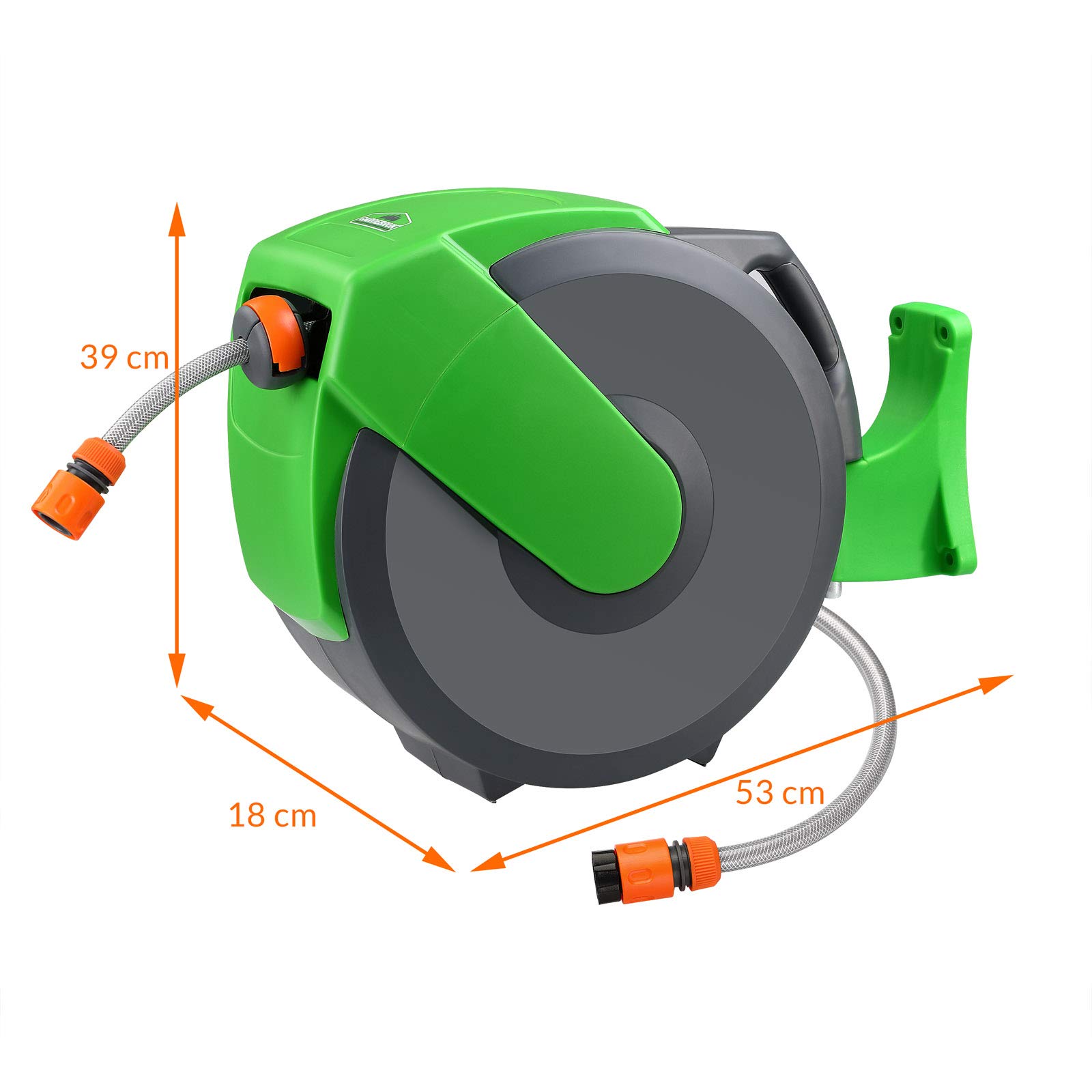 GARDEBRUK® Carrete Manguera Retráctil 20 m Sistema Enrollado Automático Soporte Pared Giratorio 180° Boquilla Roceado 7 Modos Riego Jardín Exterior