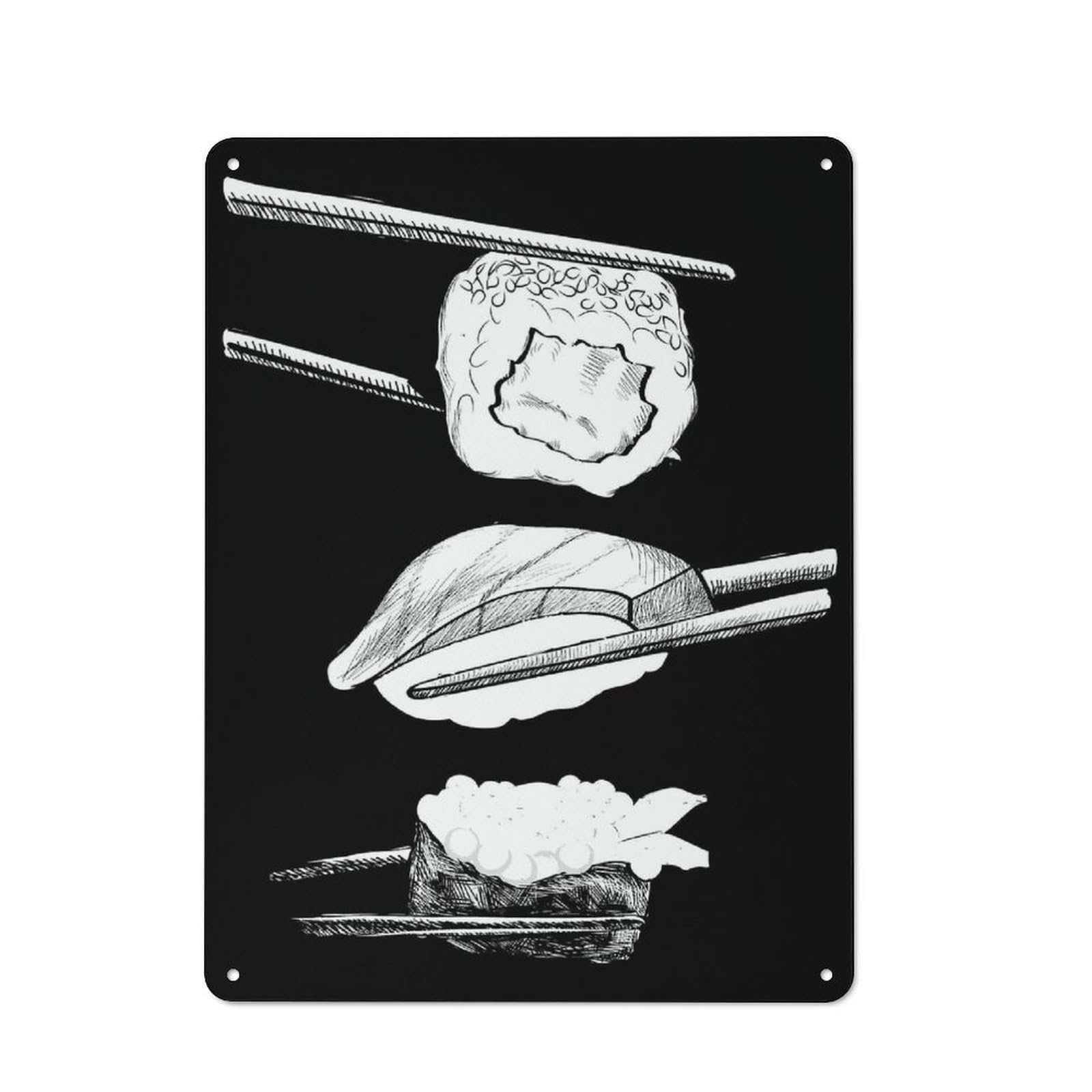 Junmoney Style-2 Old Style Sushi Chopsticks Decorative Tin Plaque 40X30cm, Bar Wall Plaque For Bar, Kitchen, Garage Or Games Room