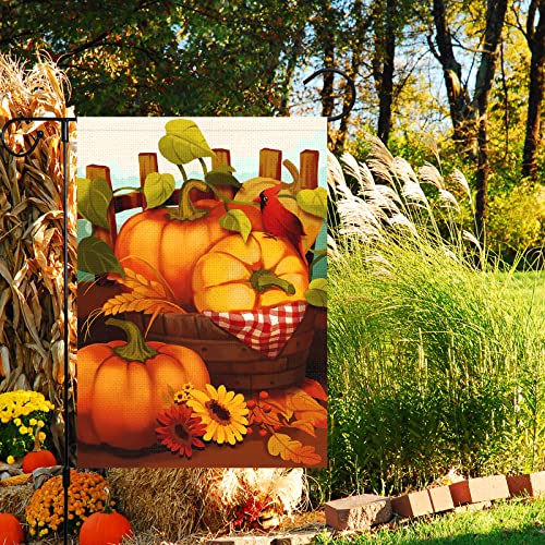 Heyfibro Fall Garden Flag Pumpkin Welcome Garden Flags Watercolor Sunflowers Burlap Yard Flag 12X18 Inch Double Sided Red Eagle Yard Banner For Indoor & Outdoor Autumn Thanksgiving Day Decoration(Only Flag) #TOP6