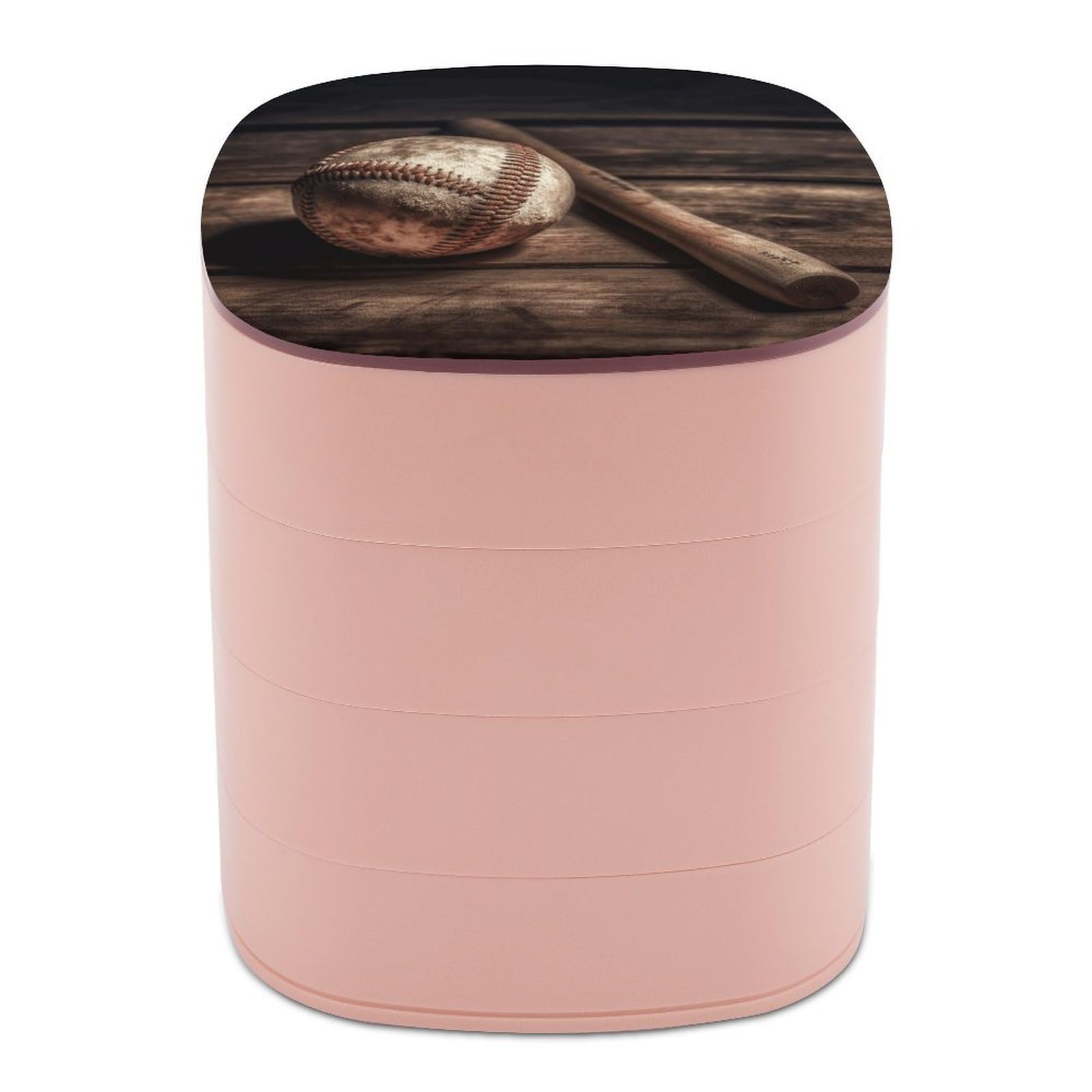 FekiLoot Baseball on Wooden Jewelry Box 4-Layers Rotatable Jewelry Organizer Storage Box with Mirror Cute Travel Jewelry Case Portable Earring Holder Organizer for Ring Necklace Bracelet