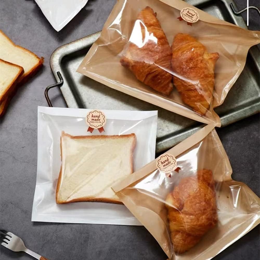 Kraft Bread Bags with Window - Toast Bag Packaging (100 Pieces) (7.1 * 7.5 inches)