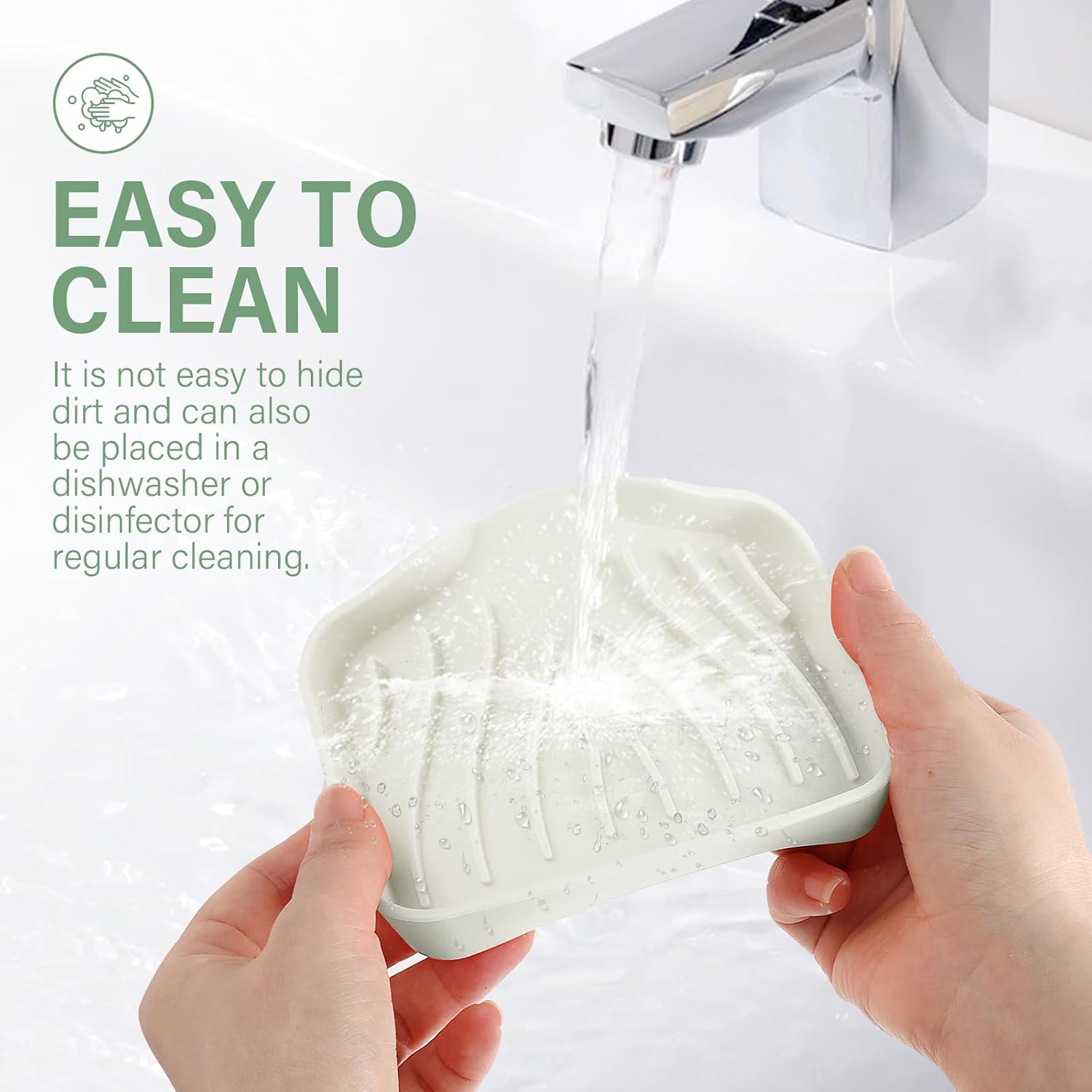 2PCS Self Draining Soap Holder,Spofit Silicone Soap Dish, Suitable for for Kitchen, Bathroom, Shower, Bath Tub,Soap Container (Beige)