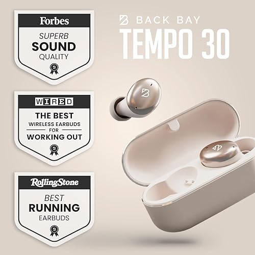 Miniatura 3 de Tempo 30 Auriculares inalámbricos con sonido premium, auriculares Bluetooth para mujeres y hombres, auriculares dorados con micrófono, IPX7 a prueba