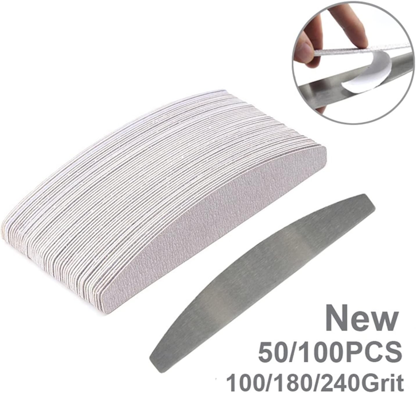 Trusttwo 50/100pcs Grau Professionelle Nagelfeilen 100 180 240 Bulk Removalble Pads Mit Metallgriff Edelstahl Verdicken Eva Schleifpapier, Multicolor