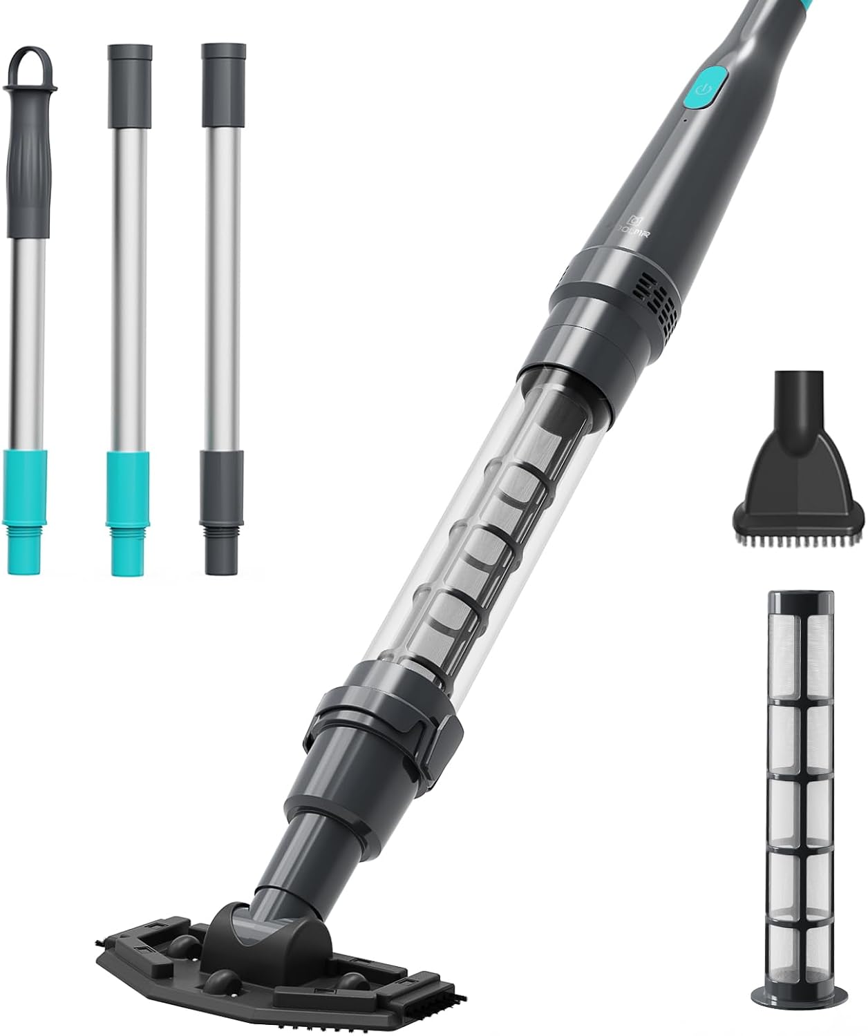 PoolMr Handheld Pool Vacuum for Above Ground Pool & Hot Tub Vacuum, with 2 Brush Heads, 90 Mins Running Time, 13.2 Gallons/Min Powerful Suction, Ideal for Cleaning Debris and Sand Underwater, Black