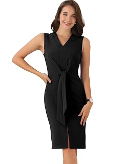 Allegra K Business Casual Dress for Women Sleeveless Tie Waist Dress 2025 Fall Work Office Outfits