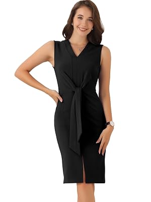Allegra K Business Casual Dress for Women Sleeveless Tie Waist Dress 2025 Fall Work Office Outfits