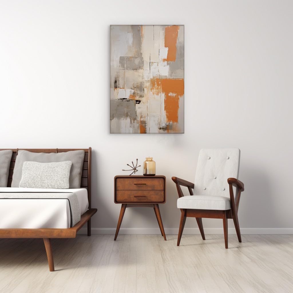 Canvas for Living room. Geometric Whispers in Hues of Earth and Sky: Unraveling the Abstract Symphony, 27 x 18 inch Canvas Wall Art - Contemporary Masterpieces - Modern Home Decor