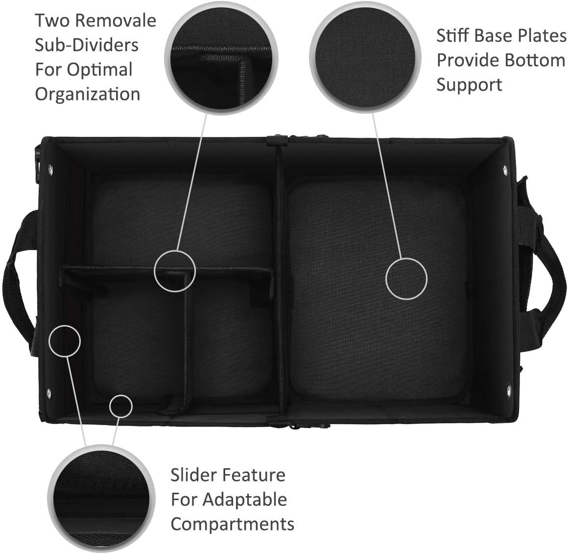 AUTOARK Multipurpose Car Trunk Organizer with Foldable Lid and Straps,Non-Slip Waterproof Bottom,Durable Collapsible Adjustable Compartments Cargo Storage,Navy Blue,AK-142