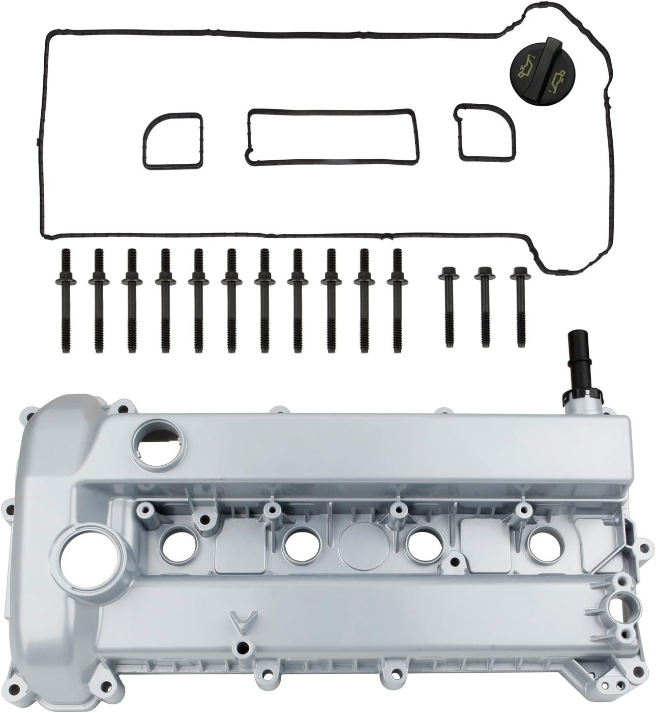 MITZONE Aluminum Valve Cover Compatible with 2010-2013 Mazda 3 2009-2015 Mazda 5 2011-2013 Mazda 6 2010-2012 Mazda CX-7 2.0L 2.3L 2.5L Replace L502-10-210E L3Y1-10-210A, with Gasket Bolts & Cap