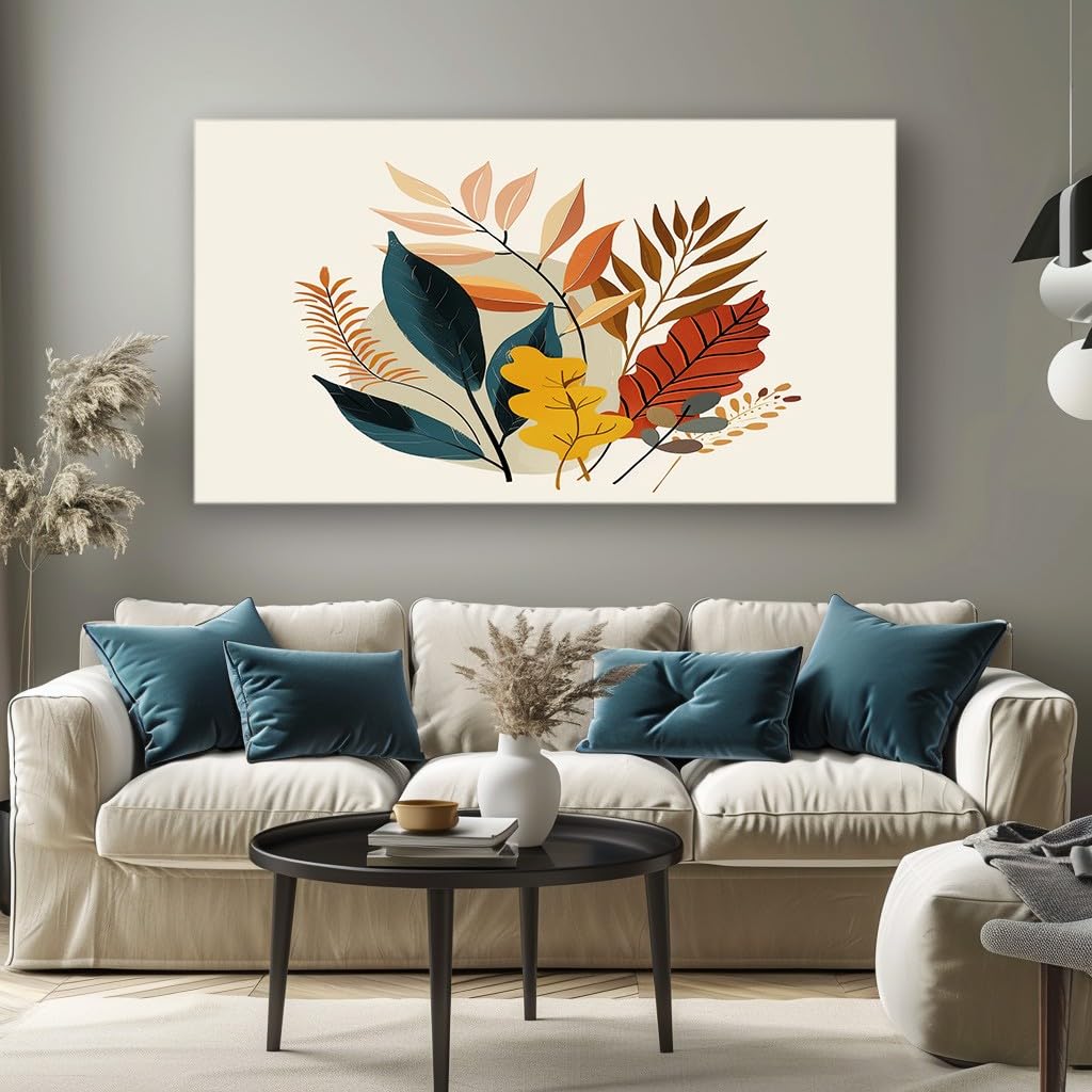 MKBKLI Abstract Canvas Wall Art for Living Room Geometric Plant Leaf Paintings for Bedroom, Office, Kitchen - Home Decor Pictures, 50x100cm