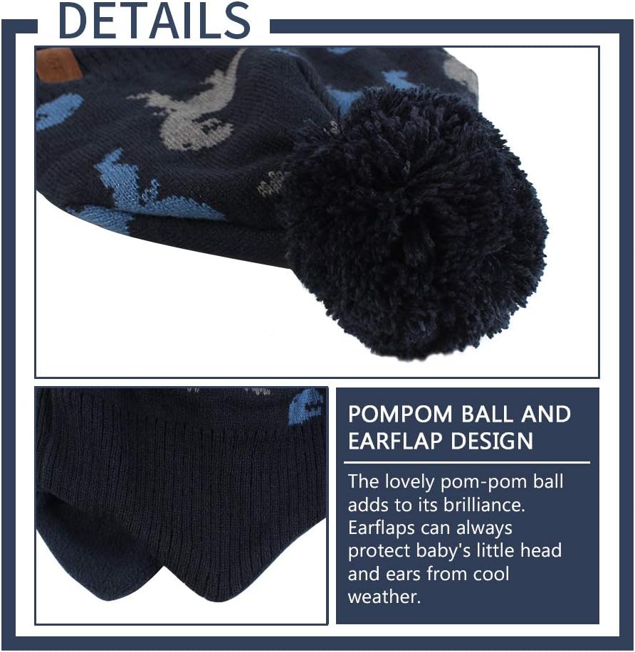 ニットベビーハットスカーフセット 冬暖かい 男の子 女の子 ビーニー フリース 裏地 幼児 キッズ帽子 ポンポン付き US サイズ: