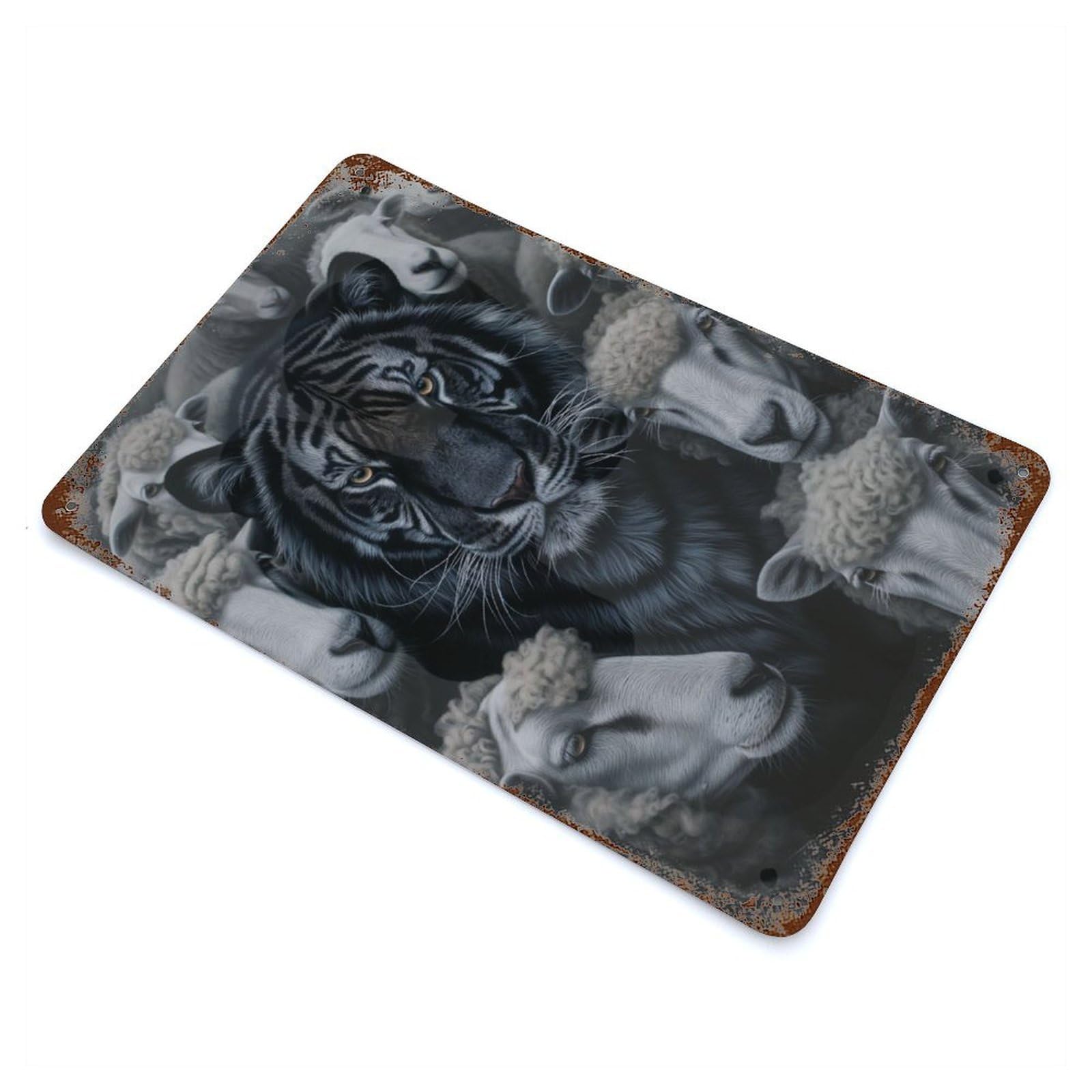 Dark Tiger Sheep Creative Rusty Metal Tin Sign 11.8"x7.9", for Farmhouse, Kitchen And Entryway Decor, Rustic Home Decor