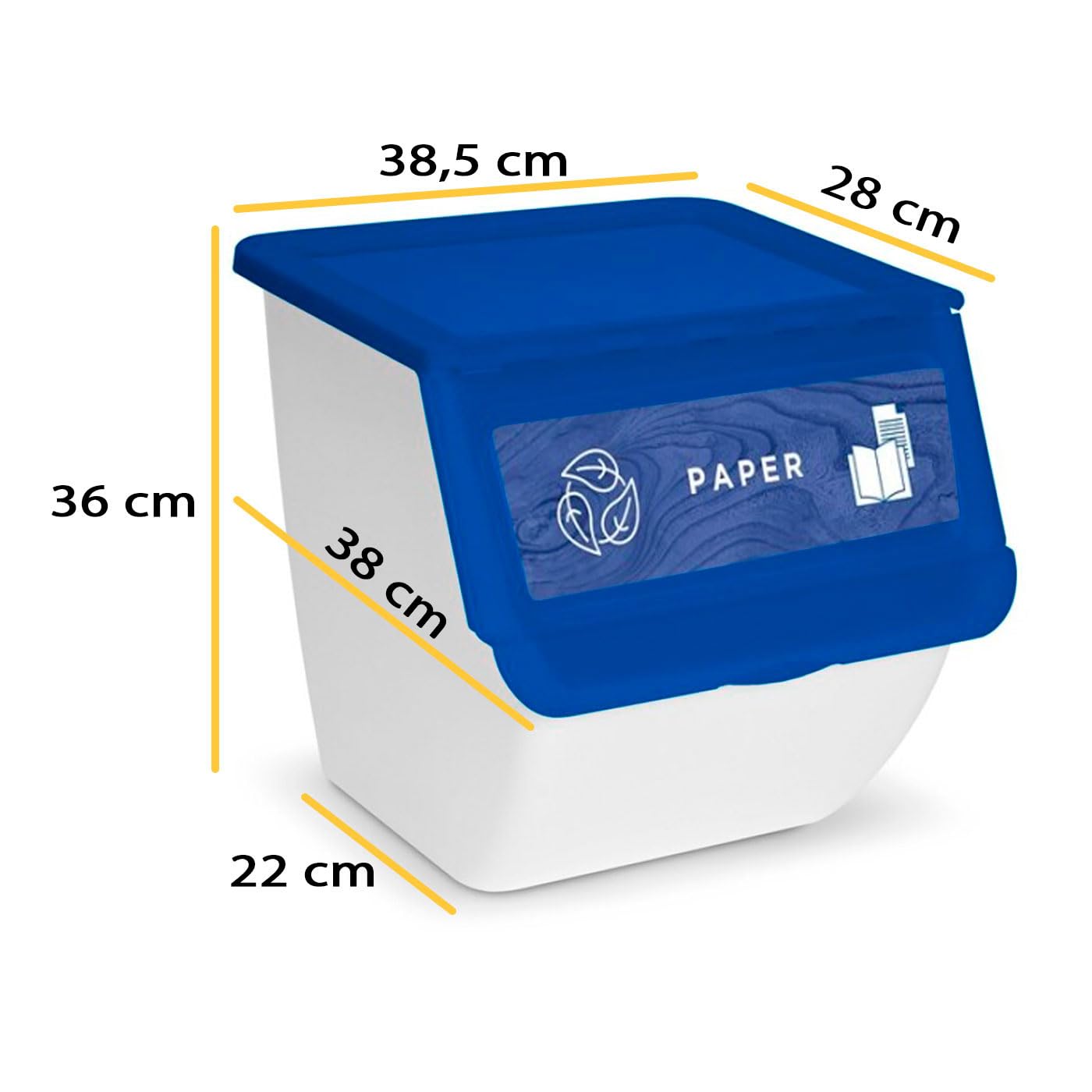 Acan Lot de 3 poubelles empilables en plastique avec roulettes, boîtes de rangement ordures, recyclage (papier, plastique et verre, 36 l, 36 x 38,5 x 38 cm)