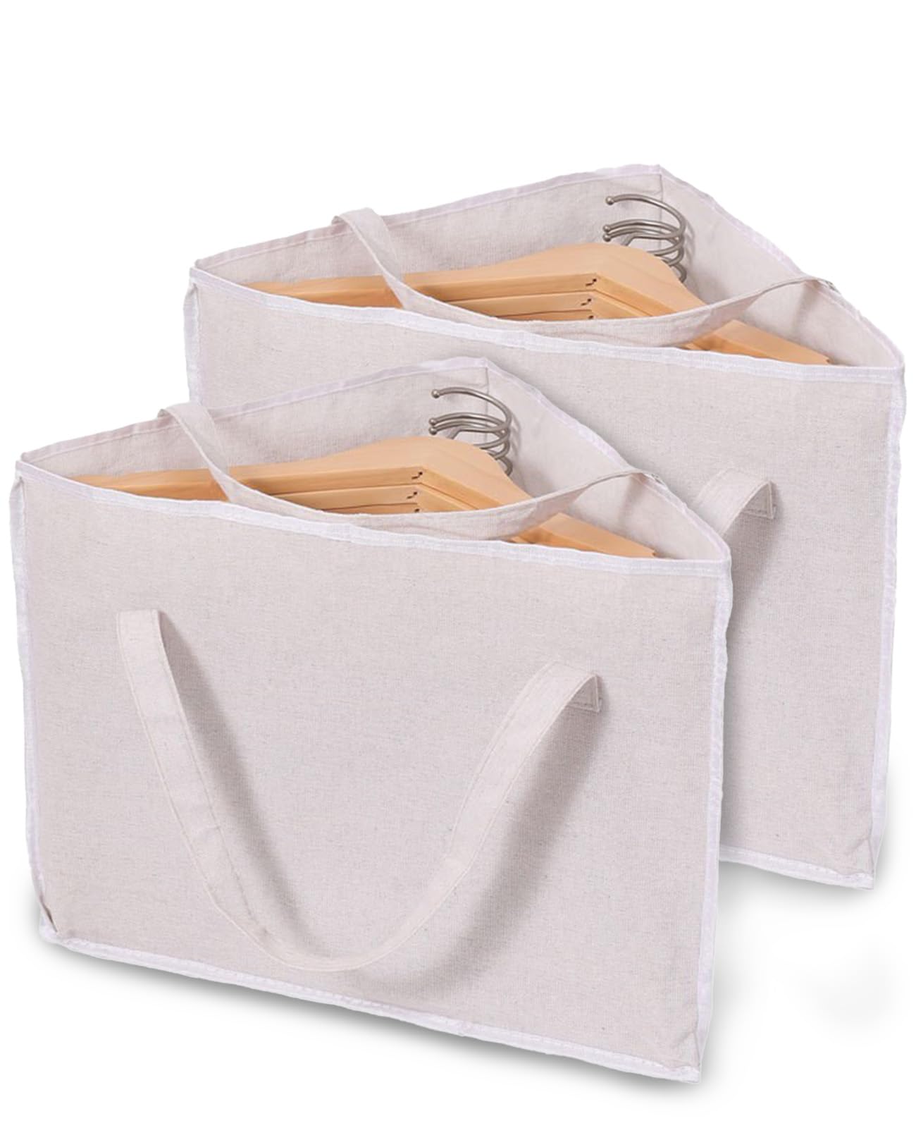 atnayo 2 Pcs Hanger Storage Bag, Foldable Coat Hanger Storage Organiser with Two Carry Handles for Clothes Travelling Spacesaving (Off White)