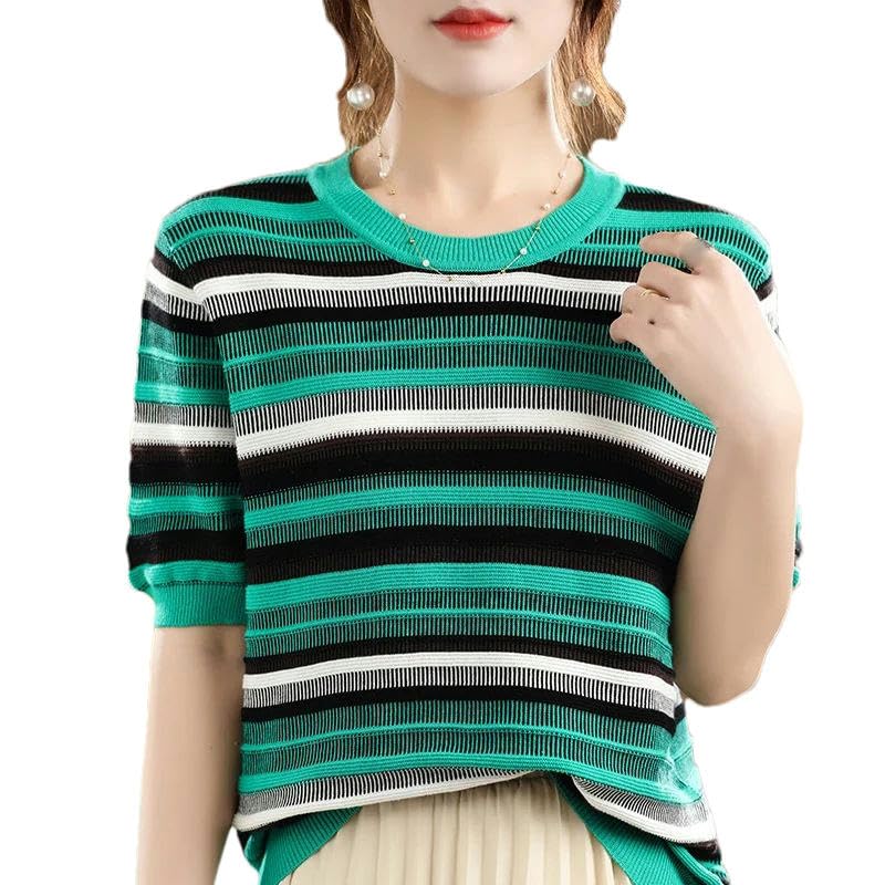 T-shirt pour femme en coton tricoté anti-transpirant à rayures